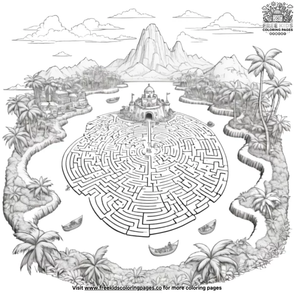 Lost island maze coloring pages