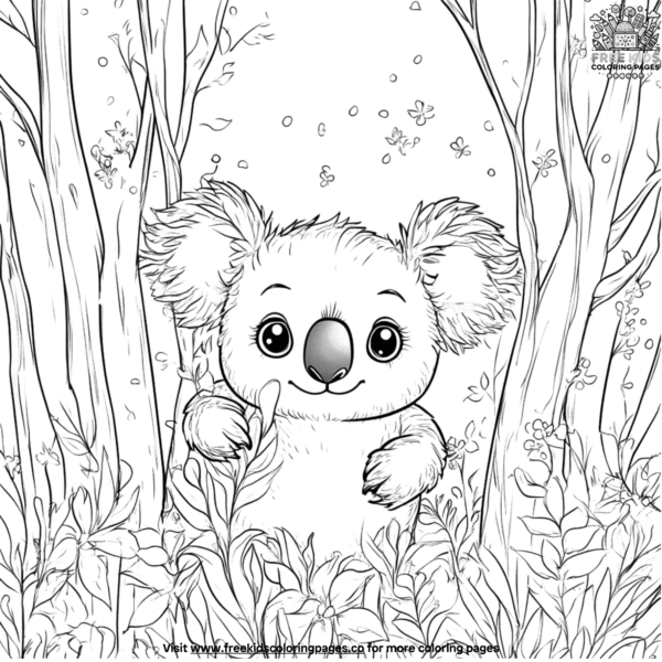 Magical forest koala coloring pages