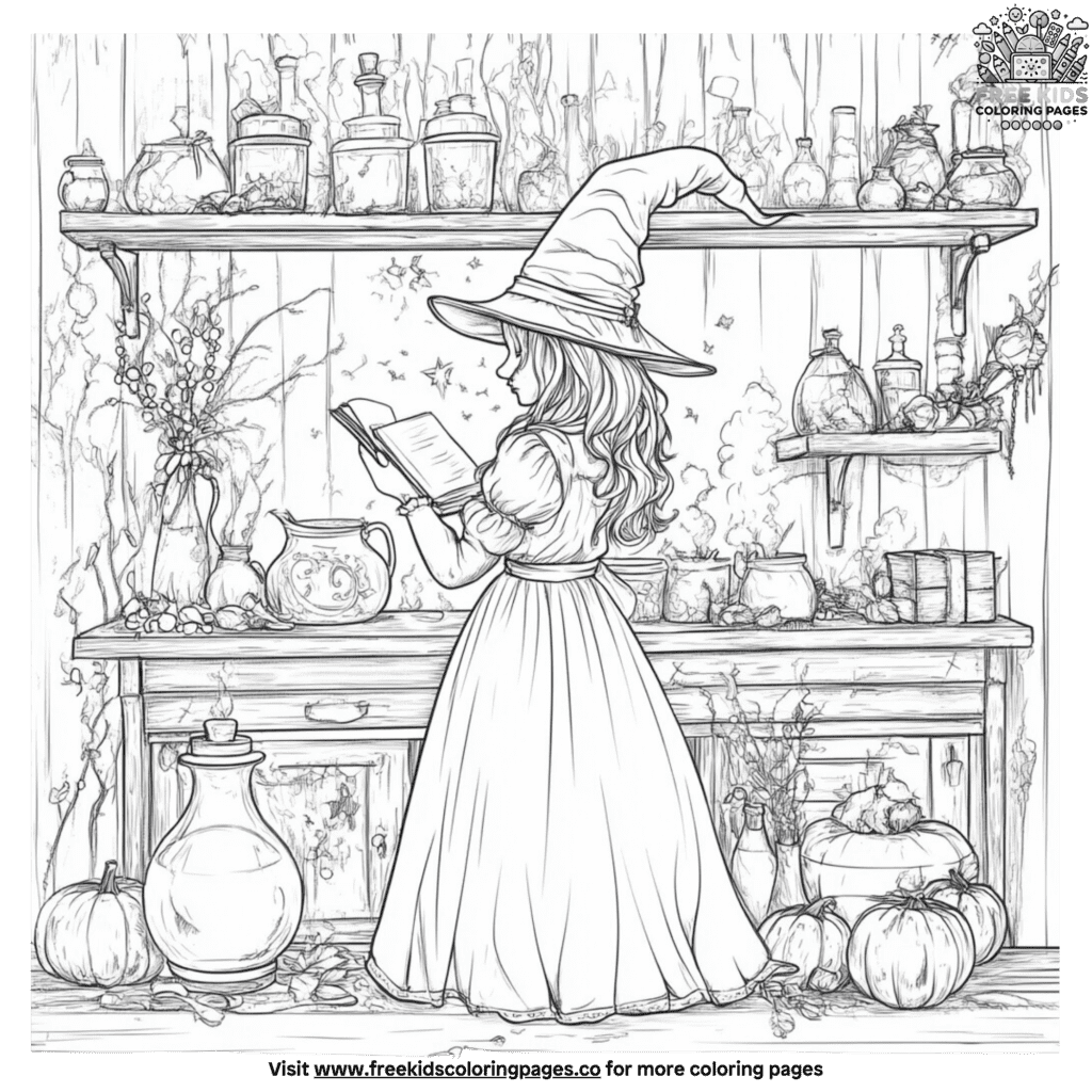 Friendly Cat Witch Coloring Pages