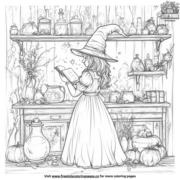 Magical potion lab witch coloring pages