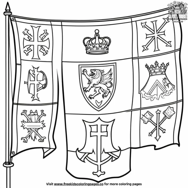 Medieval kingdom flags coloring pages