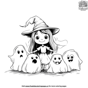 Mischievous Ghosts Witch Coloring Pages