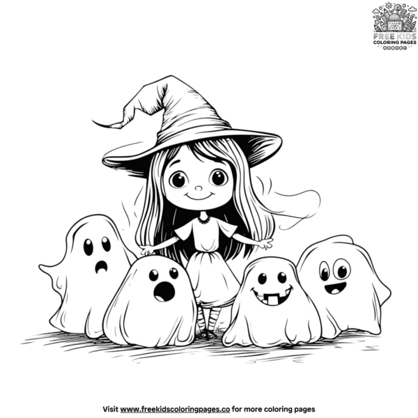 Mischievous ghosts witch coloring pages