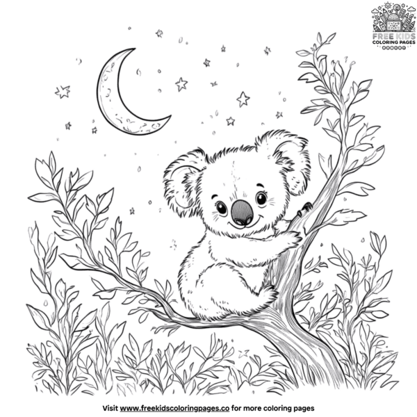 Moonlit forest koala coloring pages