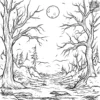 Moonlit Spooky Forest Coloring Pages