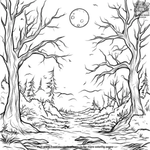 Moonlit Spooky Forest Coloring Pages