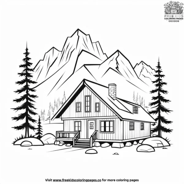 Mountain cabin coloring pages