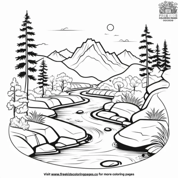 Mountain stream coloring pages