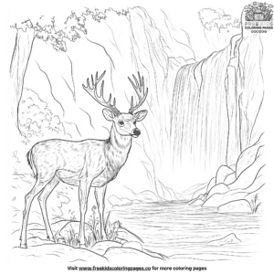 Mule deer near a waterfall coloring pages