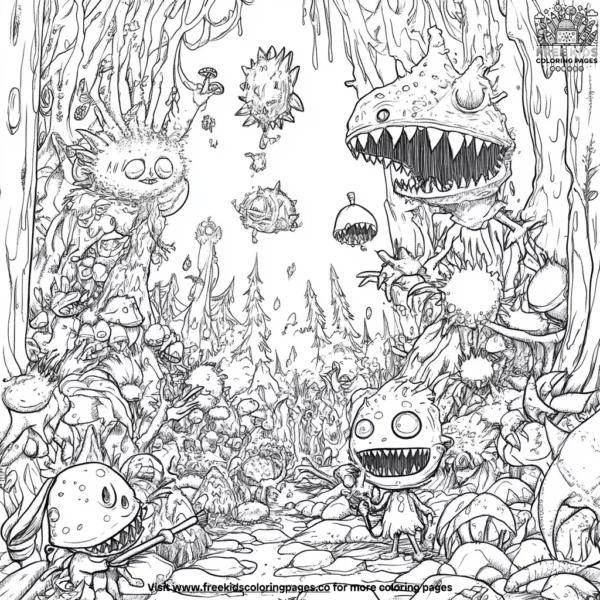 Mysterious creatures in the forest coloring pages