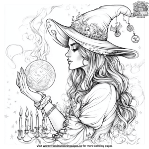 Mysterious Crystal Ball Witch Coloring Pages