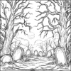 Mysterious Graveyard Scene Coloring Pages