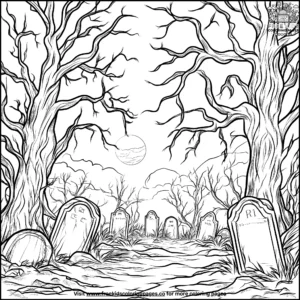 Mysterious Graveyard Scene Coloring Pages