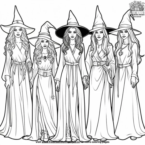 Mysterious witch coven coloring pages