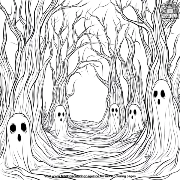 Mystical haunted forest coloring pages