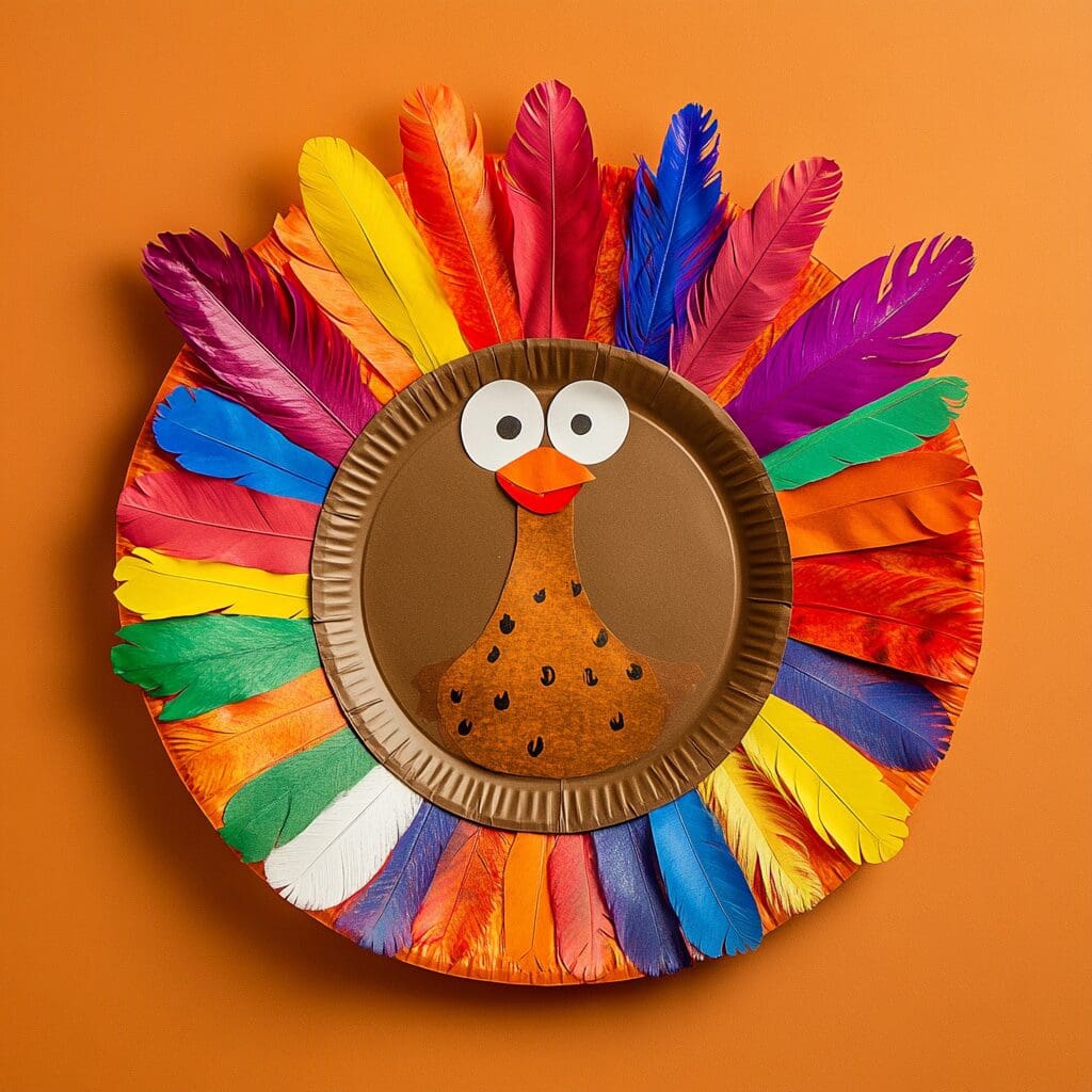 Paper plate turkey feather 1