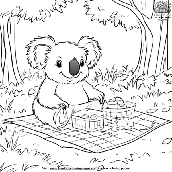 Picnic koala coloring pages