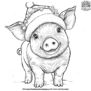 Pig in a christmas hat coloring pages