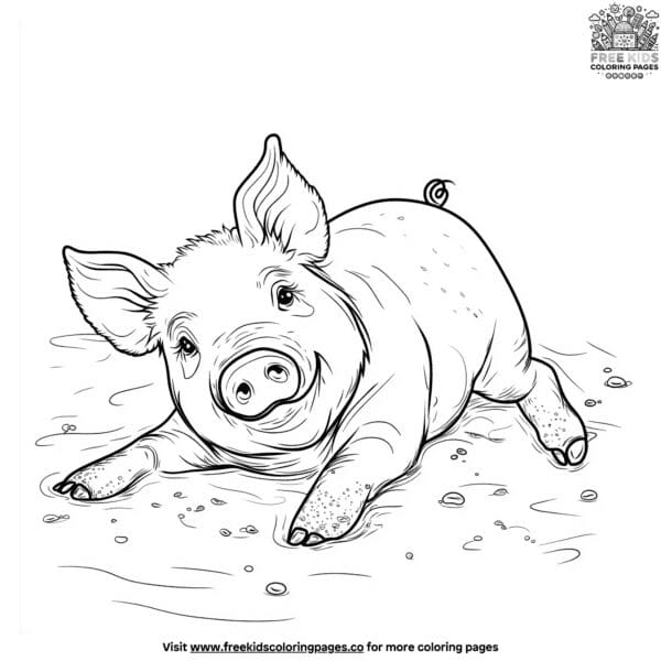 Pig in mud coloring pages