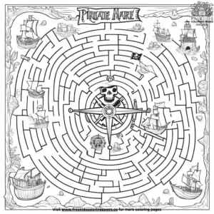 Pirate Treasure Maze Coloring Pages