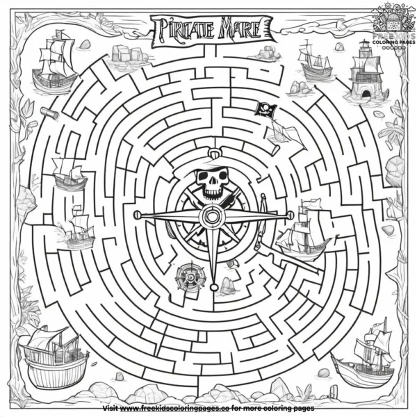 Pirate treasure maze coloring pages