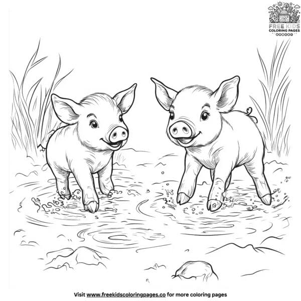 Playful piglets coloring pages