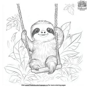 Playful Sloth On A Swing Coloring Pages