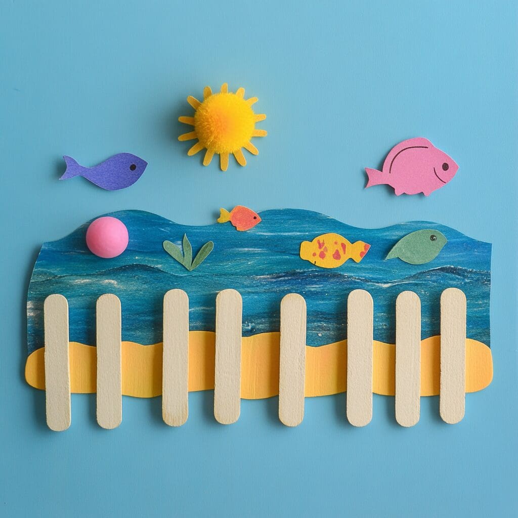 Popsicle stick beach scene 1