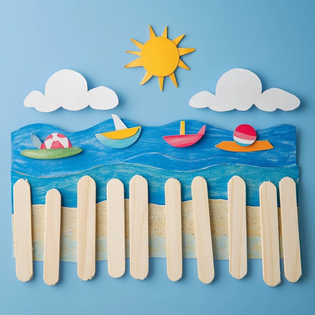 Popsicle stick beach scene 3