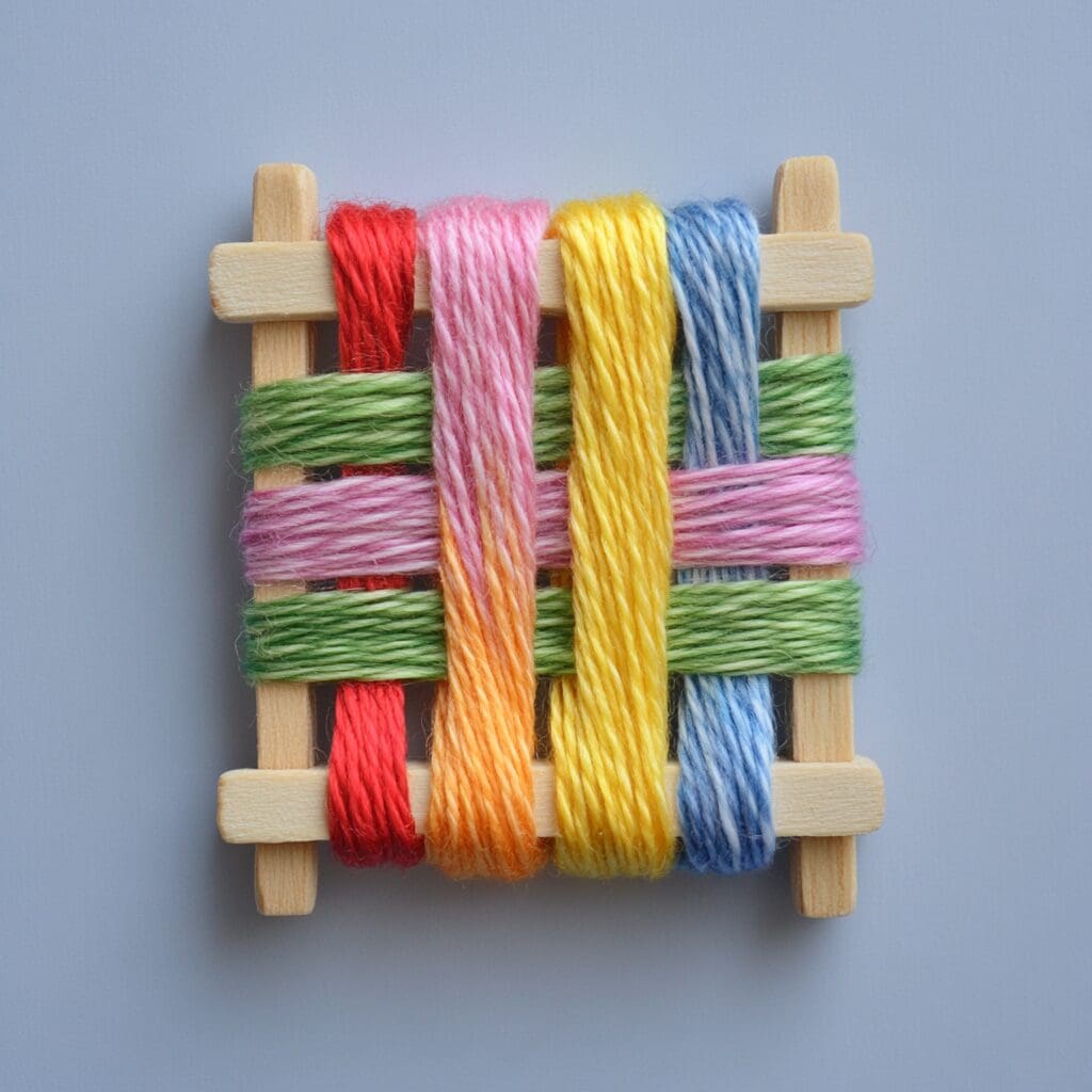 Popsicle stick loom weaving 3