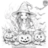 Pumpkin Carving Witch Coloring Pages