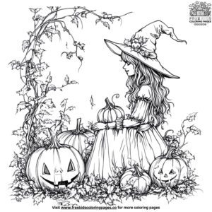 Pumpkin garden witch coloring pages