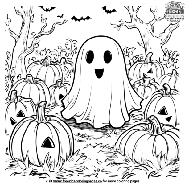 Pumpkin patch ghost coloring pages