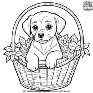 Puppy in a basket coloring pages