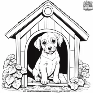 Puppy in a doghouse coloring pages