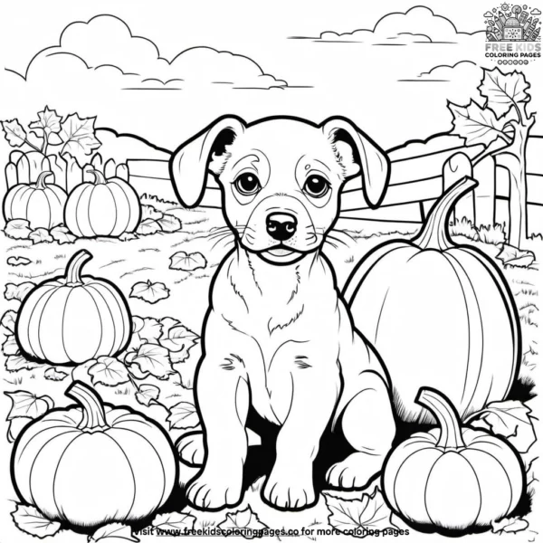 Puppy in a pumpkin patch coloring pages