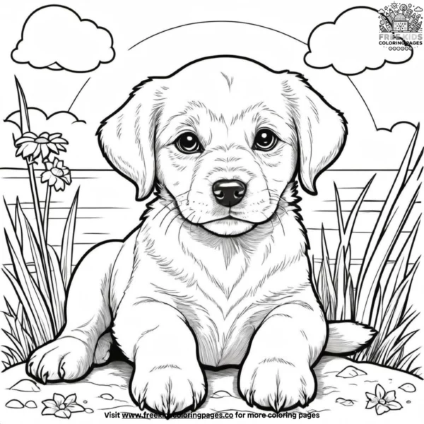 Puppy in the sunshine coloring pages