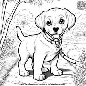 Puppy on a walk coloring pages