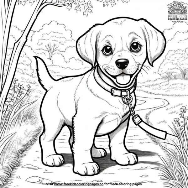 Puppy on a walk coloring pages