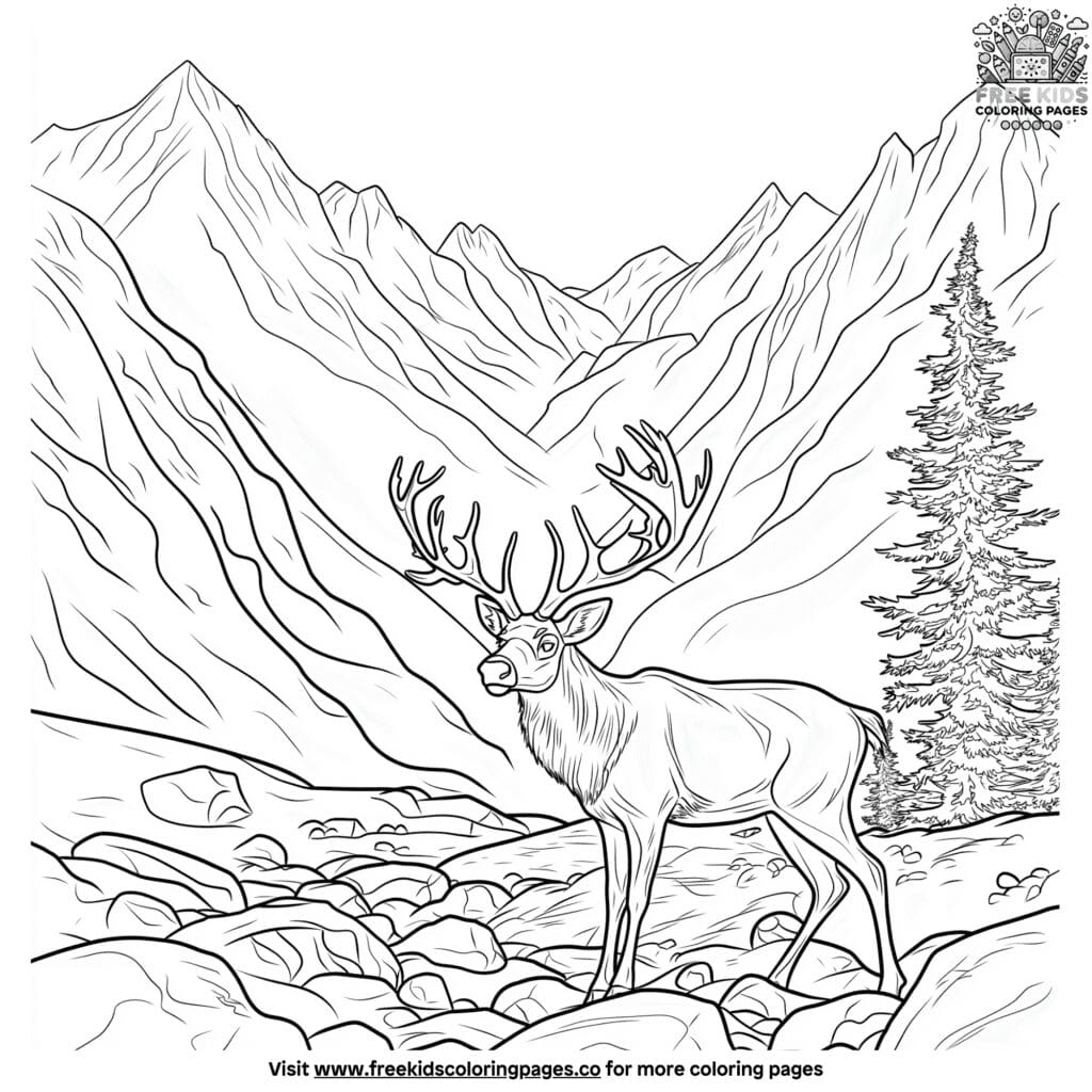 Reindeer In The Mountains Coloring Pages