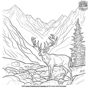 Reindeer In the Mountains Coloring Pages