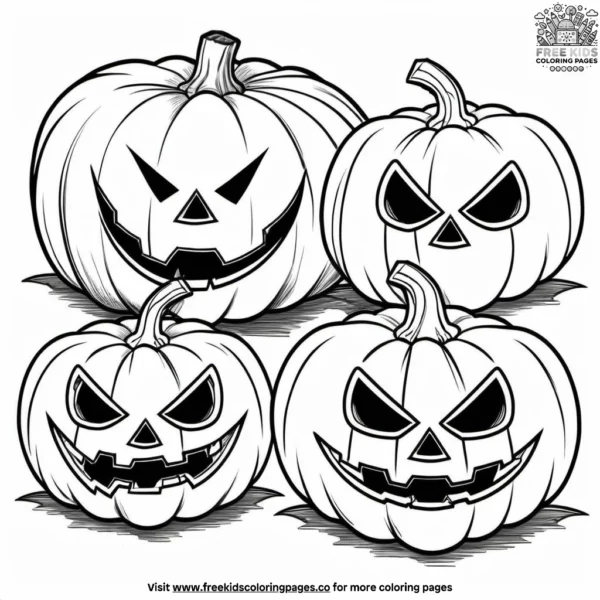 Scary grinning pumpkins coloring pages