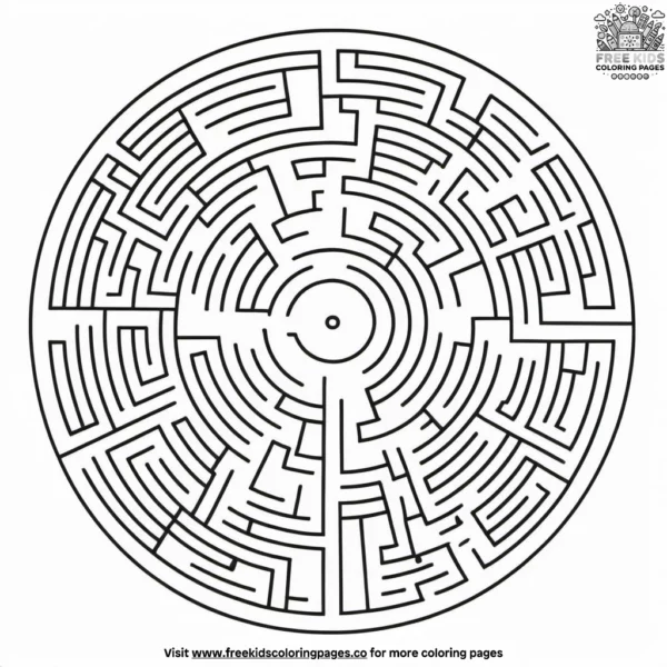 Simple round maze coloring pages