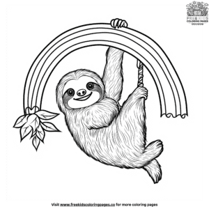 Sloth hanging from a rainbow coloring pages