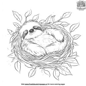 Sloth Sleeping in a Cozy Nest Coloring Pages