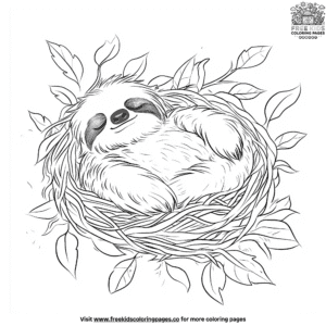 Sloth sleeping in a cozy nest coloring pages