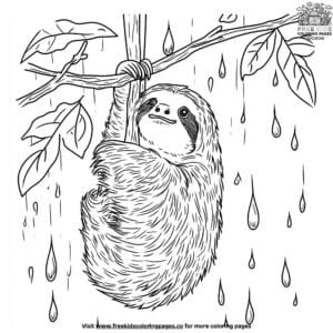 Sloth Under The Rain Coloring Pages