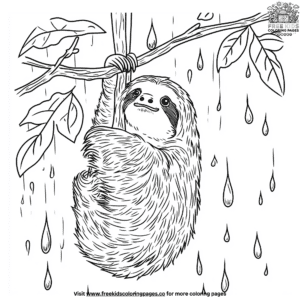 Sloth under the rain coloring pages