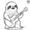 Sloth With A Guitar Coloring Pages