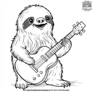 Sloth With A Guitar Coloring Pages